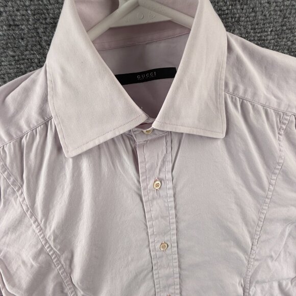 Gucci Purple Size 15 Long Sleeve Button Up Shirt Italy Made Authentic Cotton Mix - Picture 2 of 16